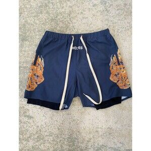 Darc Sport Wolves Men's 2 in 1 Shorts with Compression Size M Navy Blue Graphic